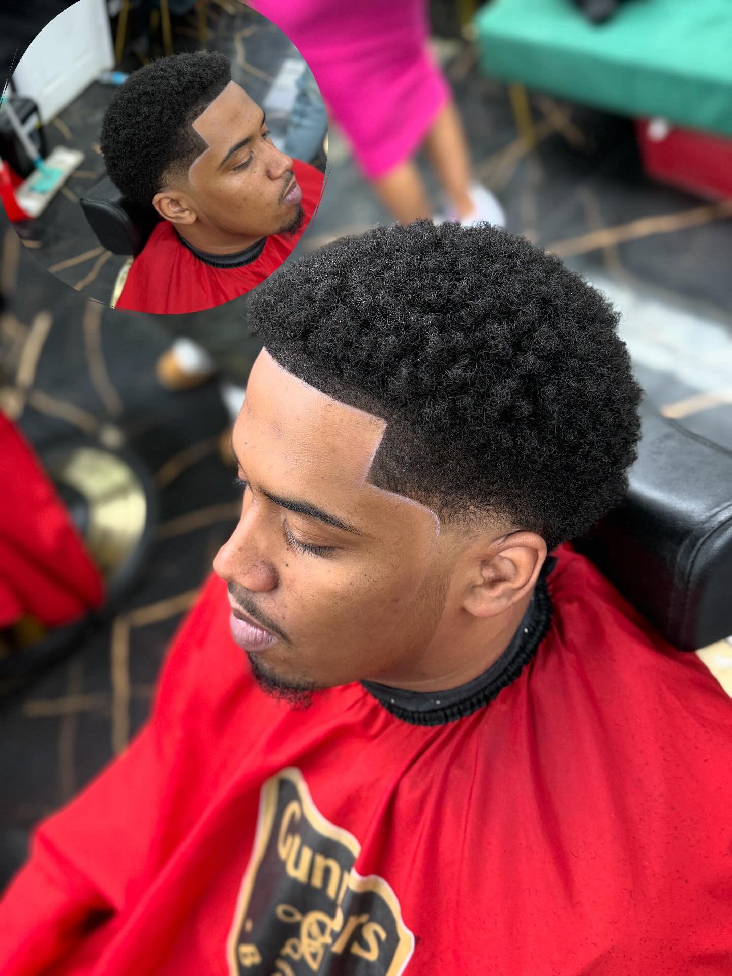 Client hairstyling at Gunners Barber